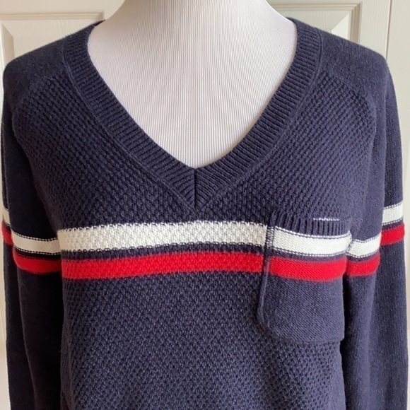 Margaret O'Leary Red/White/Blue V-neck Sweater with Pocket Size Large - Picture 2 of 10